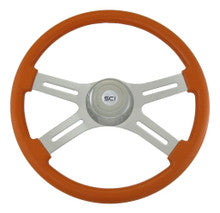 Orange chrome semi truck steering wheel