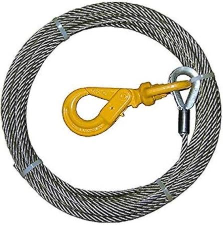 Wrecker winch cable with self-locking hook