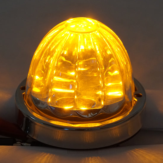 Iowa Customs Legendary Glass 3-1/2 Inch Watermelon  Amber LED  - Clear Glass W/ SS Bezel - 2 Hole Mount, 3 Wire IC966403