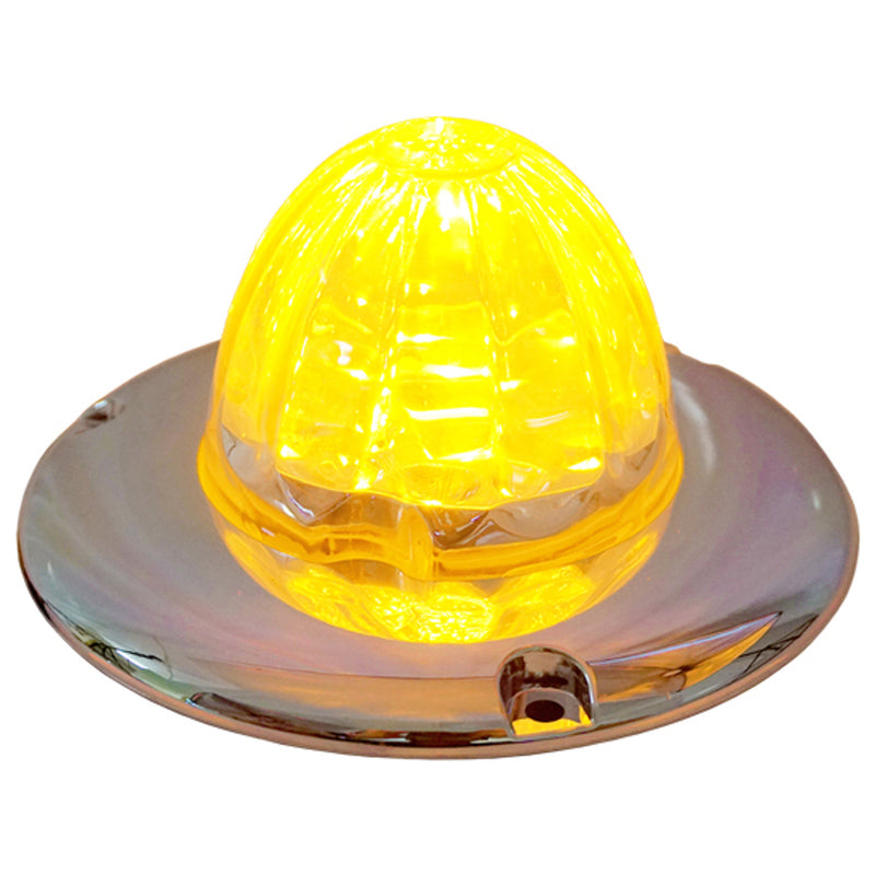 Iowa Customs Legendary Glass 3-1/2 Inch Watermelon Amber LED - Clear Glass  W/ Chrome Flat Bezel IC966405