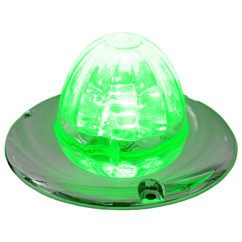 Iowa Customs Legendary Glass 3-1/2 Inch Watermelon Green-Clear LED Light W/ Chrome Flat Bezel - 3 Hole Mount, 3 Wire IC966419