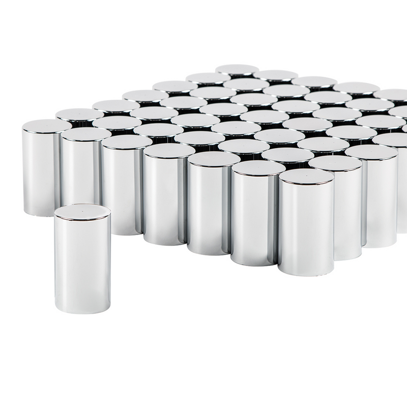 United Pacific 33mm x 3-1/2" Chrome Plastic Cylinder Nut Covers Thread-On (Color Box of 60) 10013CB