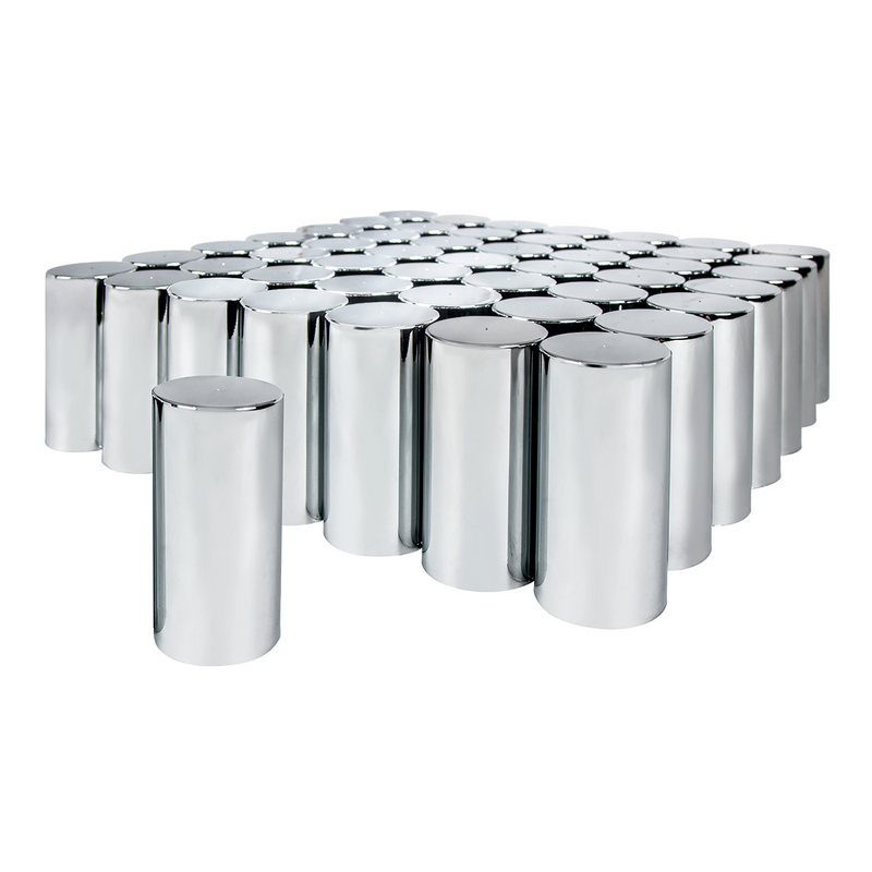 United Pacific 33mm X 4-1/4" Chrome Plastic Tall Cylinder Nut Covers Thread-On (60-Pack) 10034CB