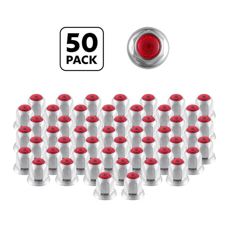United Pacific 33mm X 2" Chrome Steel Reflector Nut Cover With Flange Red (50 Pcs) 10039P50