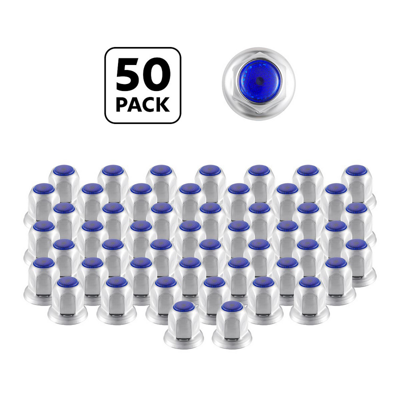 United Pacific 33mm X 2" Chrome Steel Reflector Nut Cover With Flange Blue (50 Pcs) 10041P50