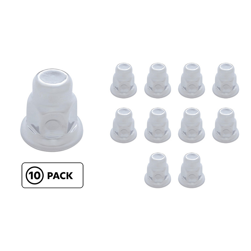 United Pacific 32mm x 2" Chrome Steel Tall Nut Covers With Flange (10-Pack) 10043P