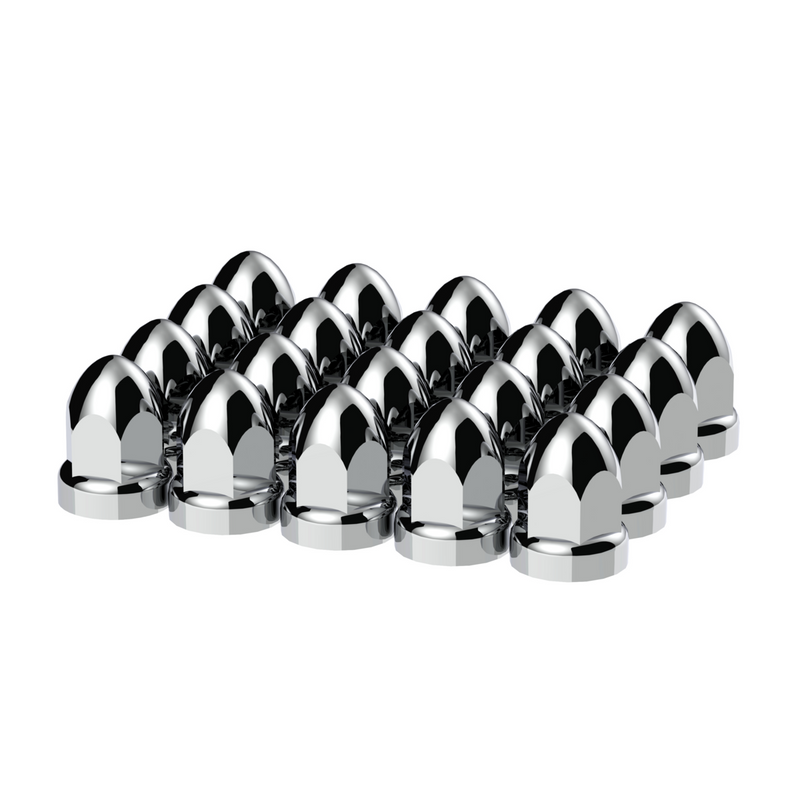 United Pacific 33mm X 2-3/4" Chrome Plastic Bullet Nut Covers With Flange Push-On (Box of 20 ) 10049