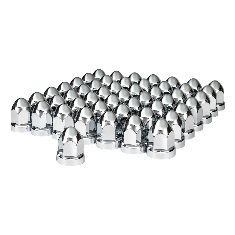 United Pacific 33mm X 2-3/4" Chrome Plastic Bullet Nut Covers With Flange- Push-On (60-Pack) 10049CB