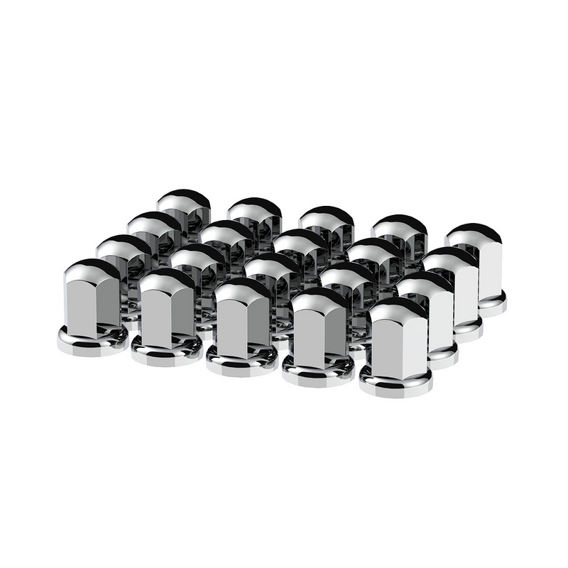 United Pacific 33mm X 2-7/16" Chrome Plastic Standard Nut Covers With Flange Push-On (Color Box of 20) 10058