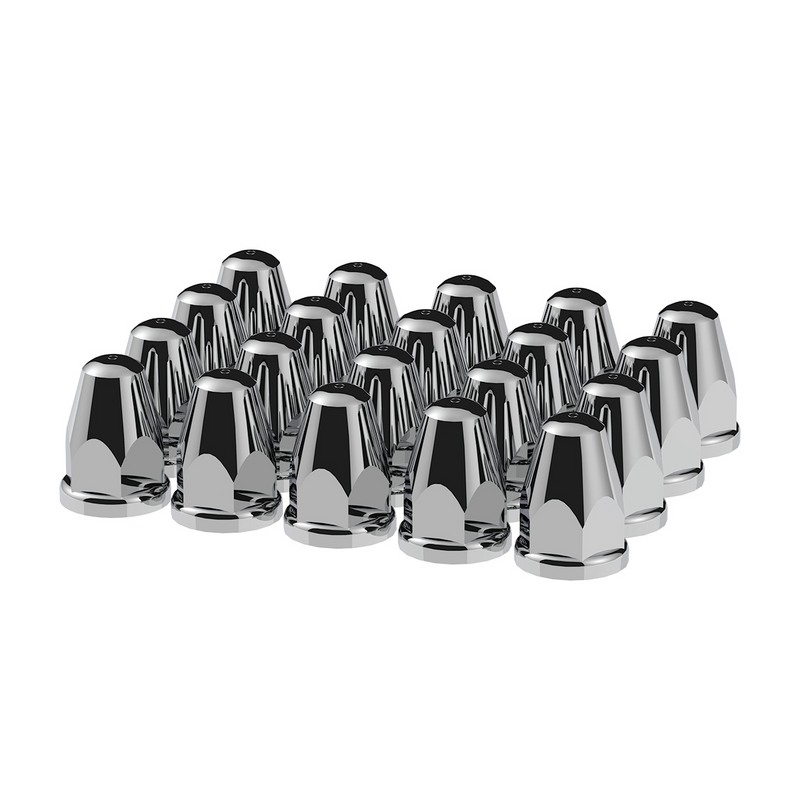 United Pacific 33mm X 2-5/8" Chrome Plastic Bullet Nut Covers With Flange Push-On (Box of 20) 10060