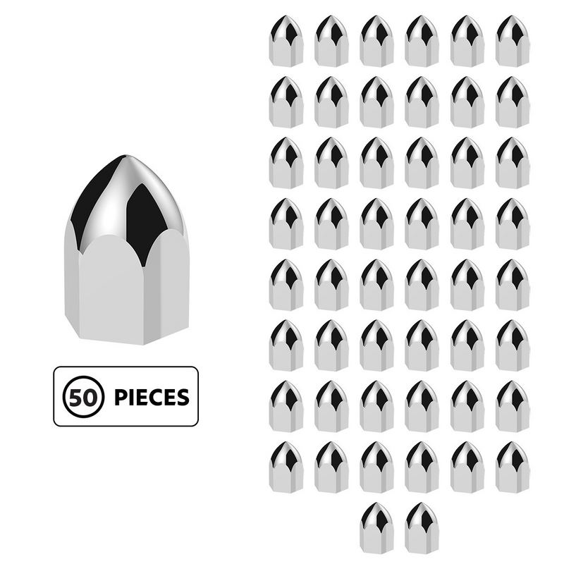 United Pacific 11/16" X 1-5/16" Chrome Plastic Bullet Nut Cover Push-On (50-Pack) 10063P50