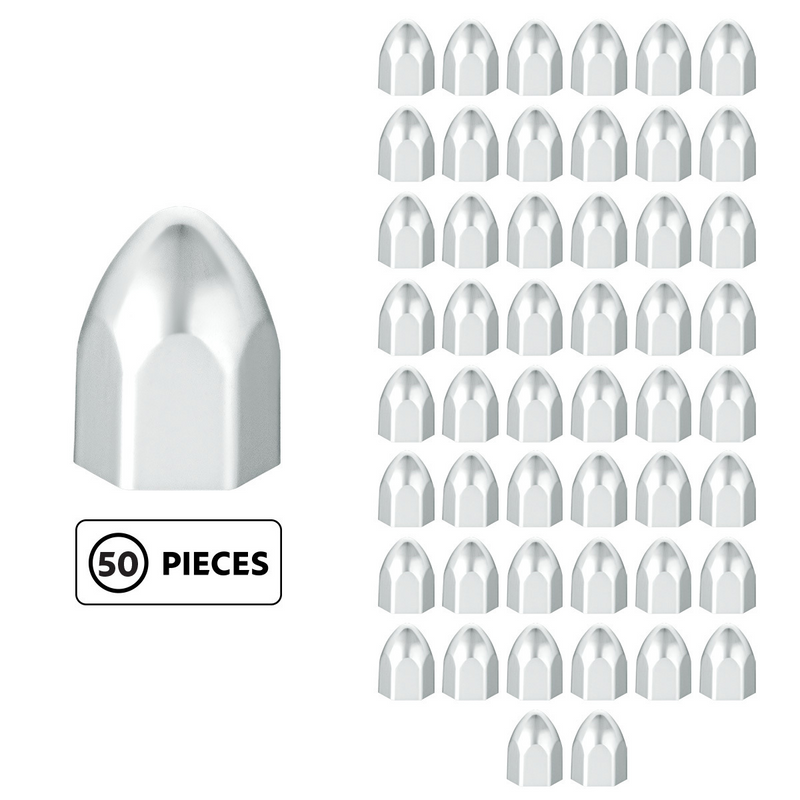 United Pacific 3/4" x 15/16" Chrome Plastic Bullet Nut Covers Push-On (50-Pack) 10065P50