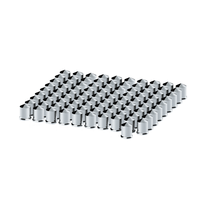 United Pacific 3/4" x 1-1/2" Chrome Plastic Pointed Nut Covers Push-On (100-Pack) 10068P100