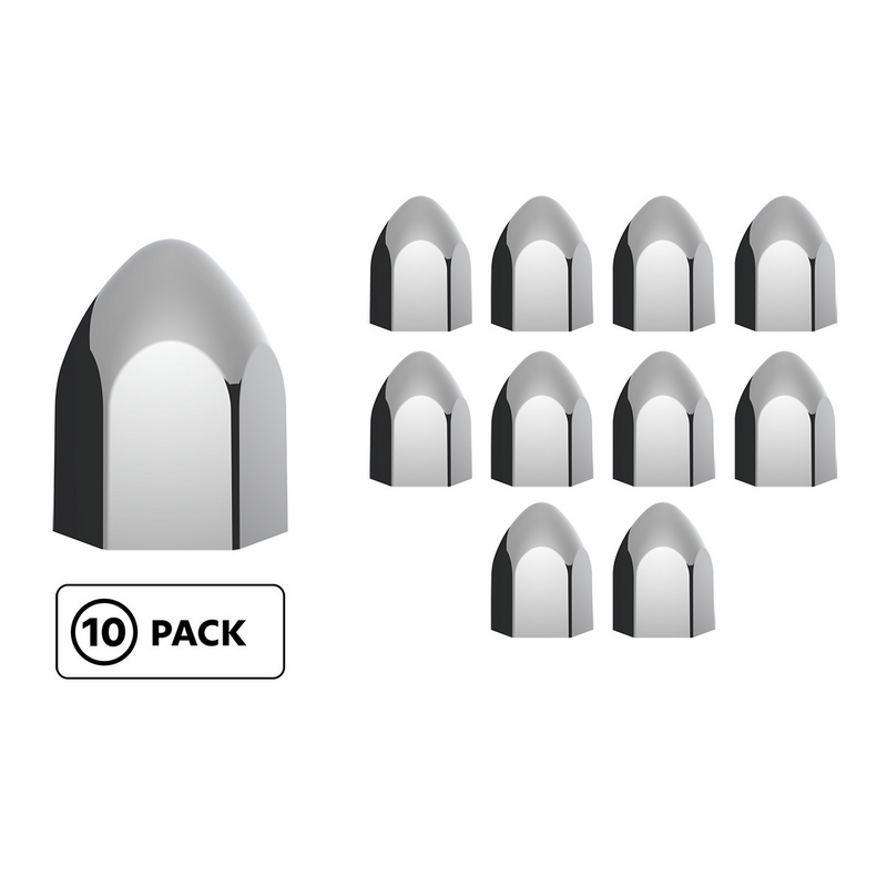 United Pacific 15/16" x 1 5/8" Chrome Plastic Bullet Nut Covers Push-On (10-Pack) 10076P