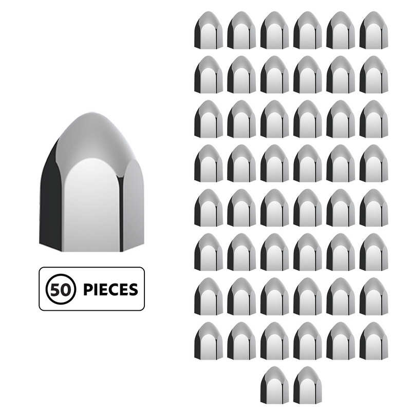 United Pacific 15/16" x 1 5/8" Chrome Plastic Bullet Nut Covers Push-On (50-Pack) 10076P50