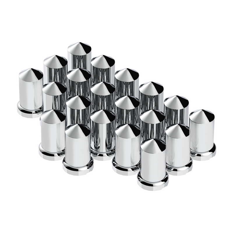 United Pacific 33mm X 3-3/16" Chrome Plastic Pointed Nut Covers With Flange Push-On (Color Box Of 20) 10117