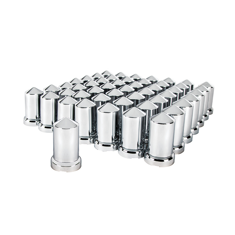 United Pacific 33mm X 3-3/16" Chrome Plastic Pointed Nut Covers With Flange Push-On (60-Pack) 10117CB