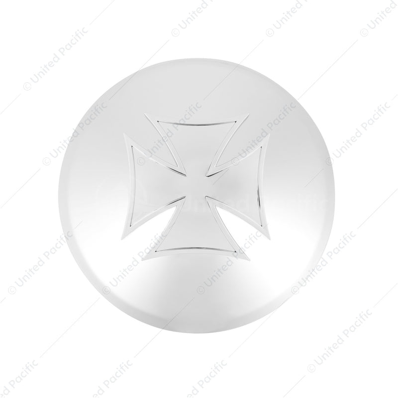 United Pacific 5 Even Notched Chrome Front Hubcap With Iron Cross Spinner 1" Lip 10174