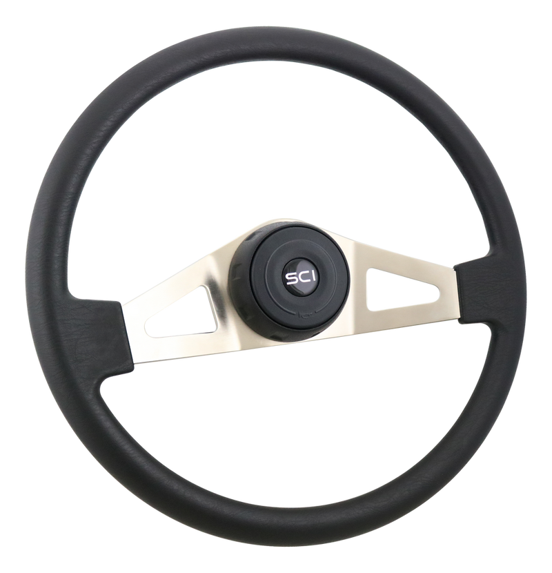 Steering Creations 18" Polyurethane Steering Wheel- Brushed Nickel/Black