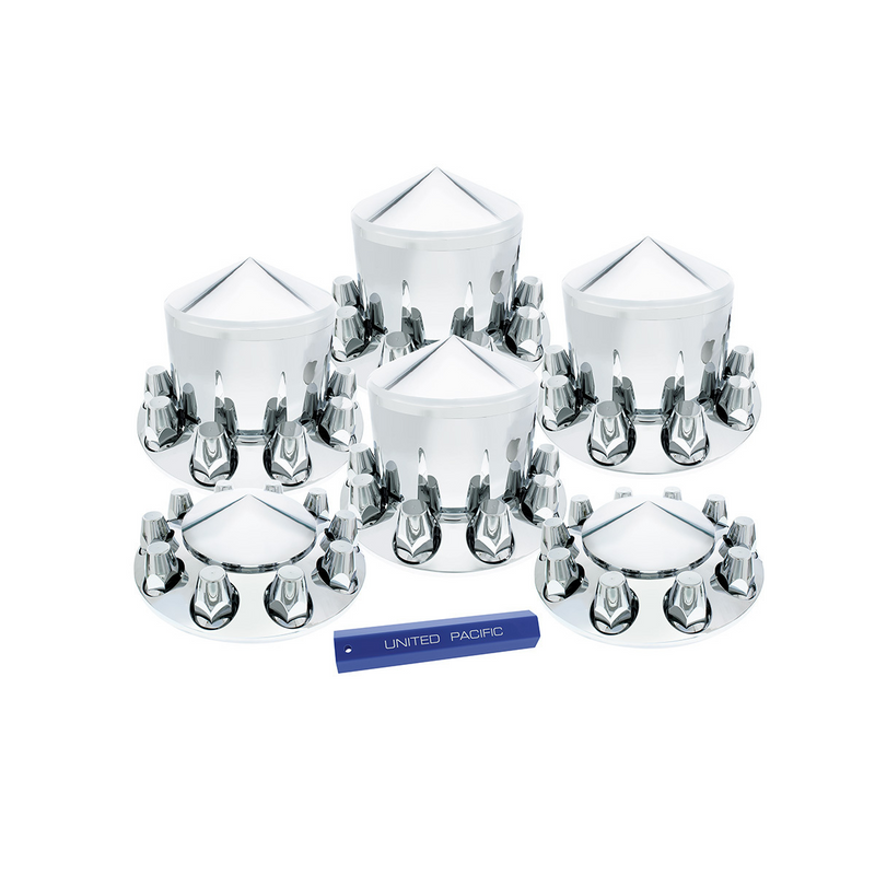 United Pacific Pointed Axle Cover Combo Kit With 33mm Standard Thread-On Nut Covers & Nut Cover Tool Chrome 10306
