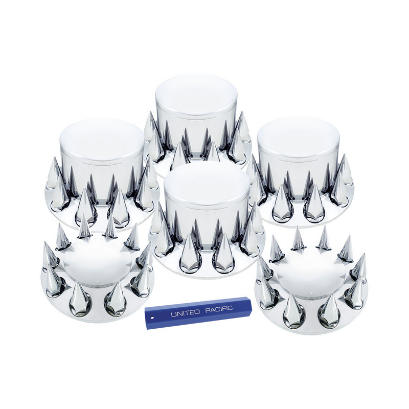 United Pacific Dome Axle Cover Combo Kit With 33mm Spike Thread-On Nut Covers & Nut Cover Tool Chrome 10307