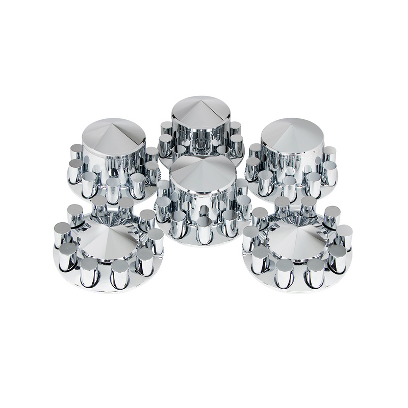 United Pacific Pointed Axle Cover Combo Kit With 33mm Cylinder Thread-On Nut Covers Chrome 10318