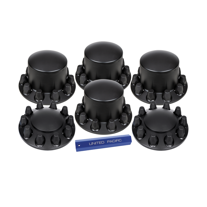 United Pacific Dome Axle Cover Combo Kit With 33mm Standard Thread-On Nut Covers & Nut Cover Tool Matte Black 10354