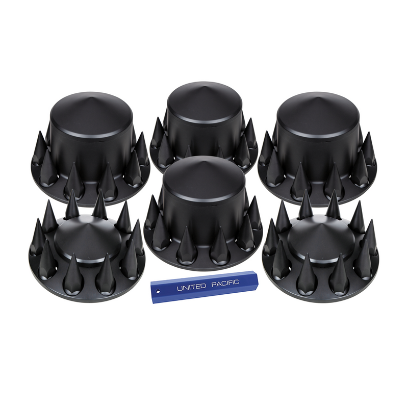 United Pacific Pointed Axle Cover Combo Kit With 33mm Spike Thread-On Nut Covers & Nut Cover Tool Matte Black 10355