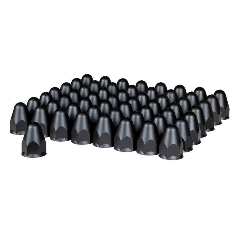 United Pacific 1-1/2" X 2-3/4" Matte Black Painted Plastic Bullet Nut Covers Push-On (Color Box of 60) 10361CB