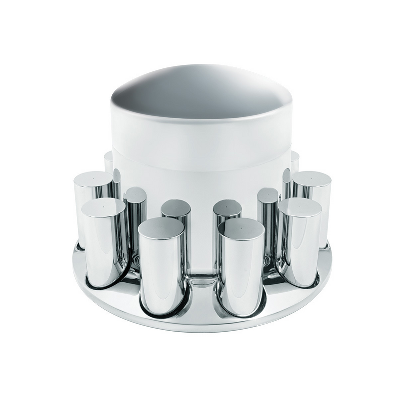 United Pacific Chrome Plastic Extra Tall Dome Rear Axle Cover With 33mm Thread-On Tall Cylinder Nut Covers 10373
