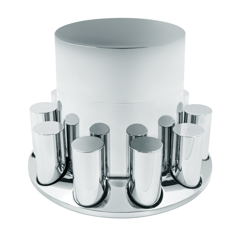 United Pacific Chrome Plastic Extra Tall Flat Top Rear Axle Cover With 33mm Thread-On Tall Cylinder Nut Covers 10374