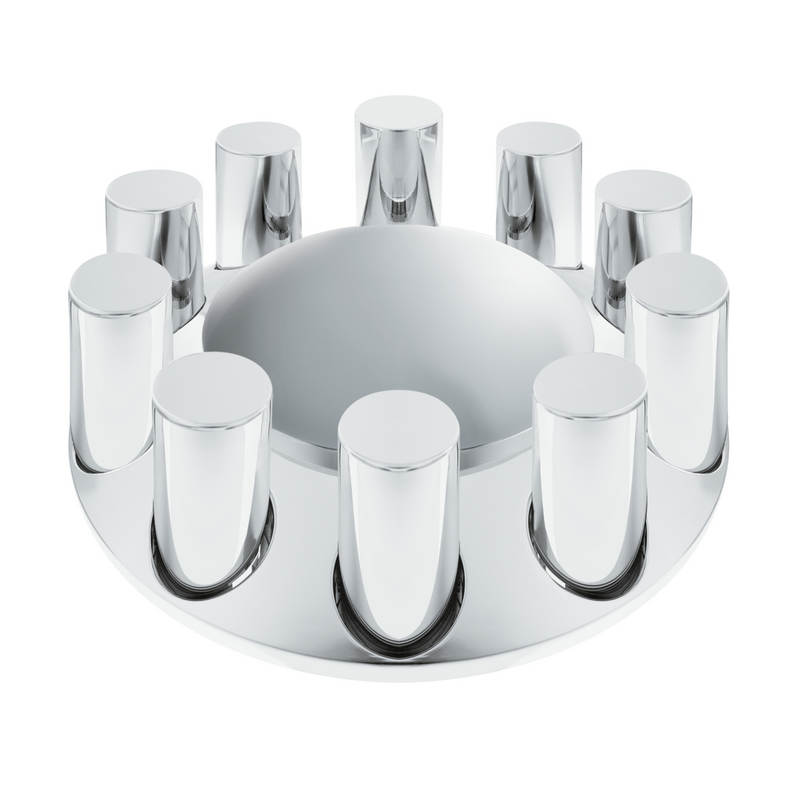United Pacific Chrome Plastic Dome Front Axle Cover With 33mm Standard Thread-On Tall Cylinder Nut Covers 10375