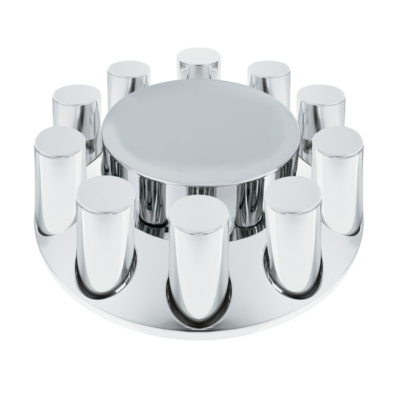 United Pacific Chrome Plastic Flat Top Front Axle Cover With 33mm Standard Thread-On Tall Cylinder Nut Covers 10376