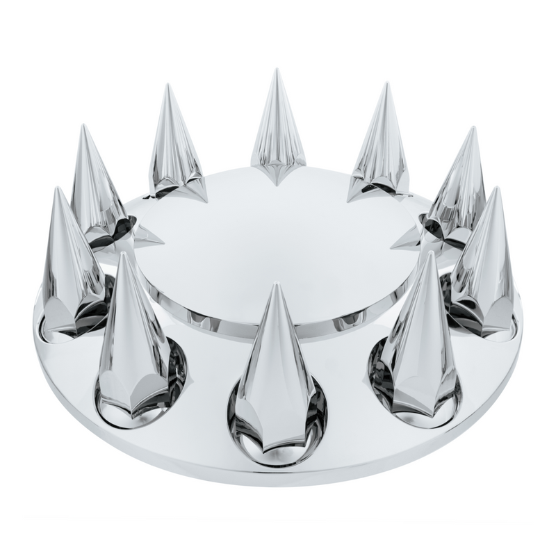 United Pacific Dome Front Axle Cover With 33mm x 4-3/4" Super Spike Push-On Nut Covers Chrome 10379