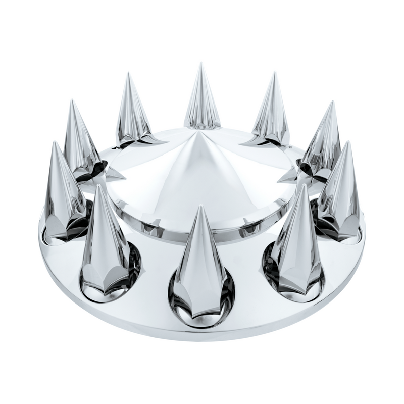 United Pacific Pointed Front Axle Cover With 33mm x 4-3/4" Super Spike Push-On Nut Covers Chrome 10382
