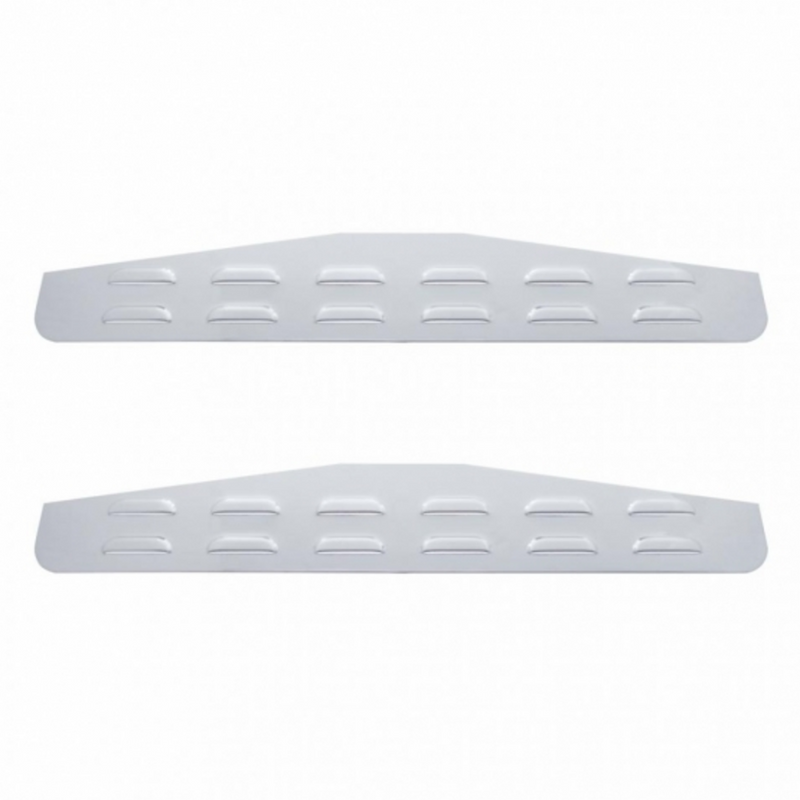 United Pacific 4" X 24" Chrome Louvered Bottom Mud Flap Plate Welded Stud (Card of 2) 10410P