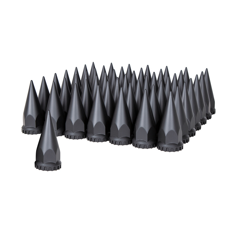 United Pacific 33mm X 4-3/4" Matte Black Spike Nut Covers With Flange- Thread-On (60-Pack) 10548CB