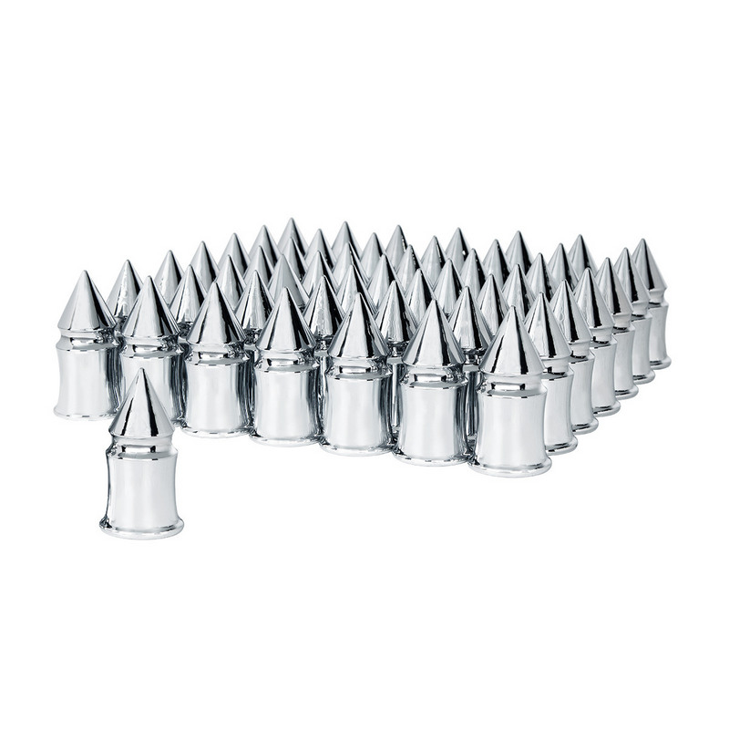 United Pacific 33mm X 4-3/8" Chrome Plastic V-Spike Nut Covers Push-On (60-Pack) 10554CB