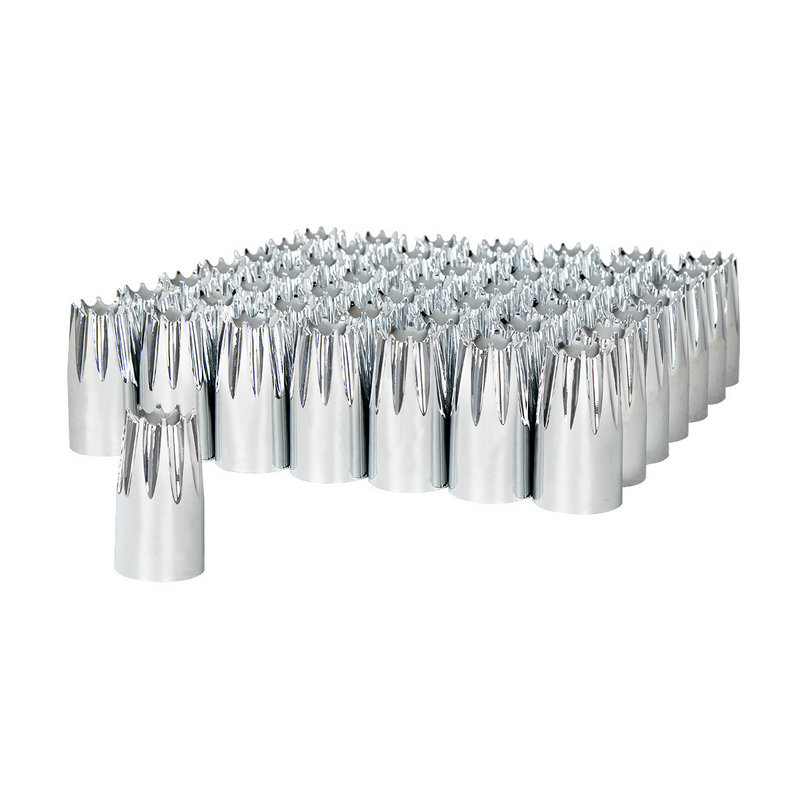 United Pacific 33mm x 3-3/4" Chrome Plastic Crown Nut Covers Thread-On (60-Pack) 10562CB