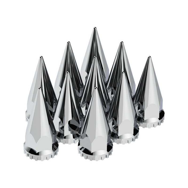 United Pacific 33mm X 4-3/4" Chrome Super Spike Nut Covers Thread-On (Box of 10) 10569