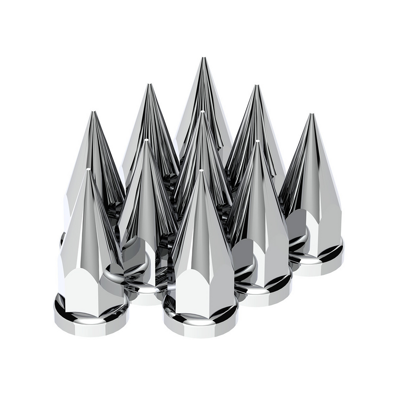 United Pacific 33mm x 4 7/8" Chrome Plastic Super Spike Nut Covers Push-On (Box of 10) 10570
