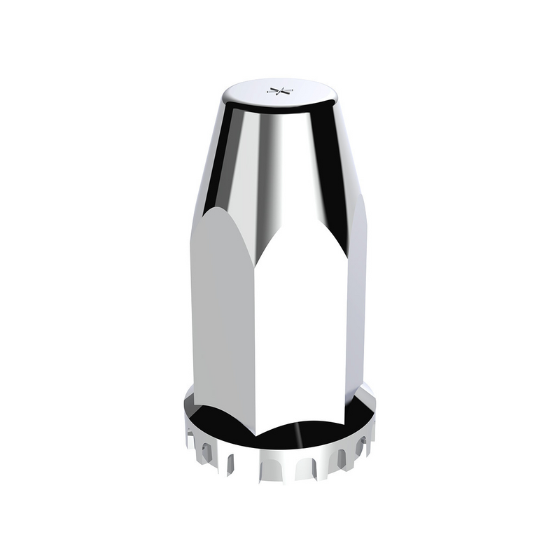 United Pacific 33mm X 4" Chrome Plastic Extra Tall Nut Cover With Flange Thread-On (Bulk) 10572B