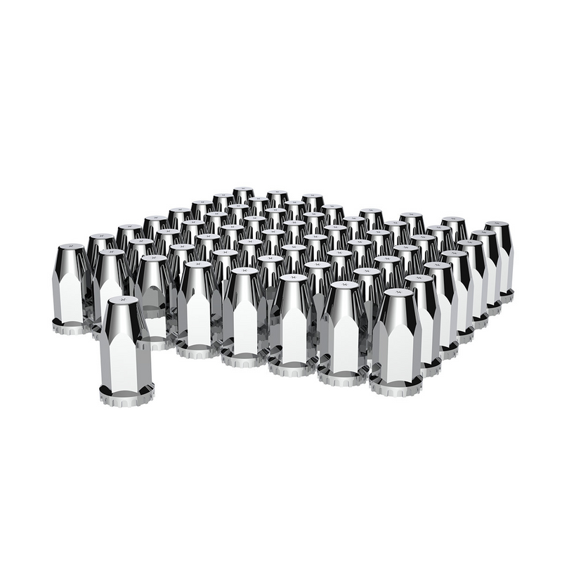 United Pacific 33mm X 4" Chrome Plastic Extra Tall Nut Covers With Flange Thread-On (60-Pack) 10572CB