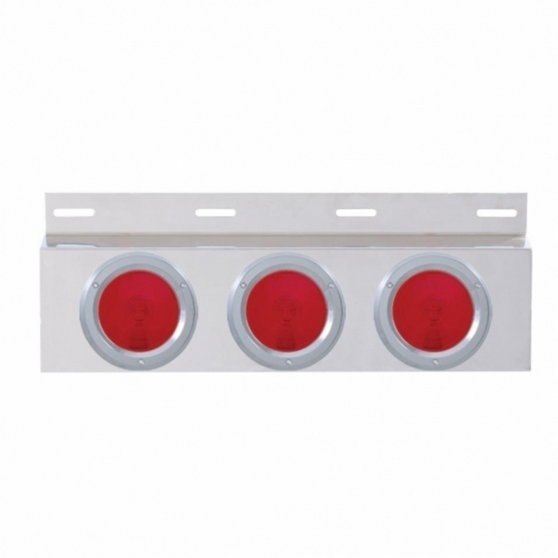 United Pacific Stainless Top Mud Flap Plate With Three 4" Lights & Bezel Red Lens (Each) 10642