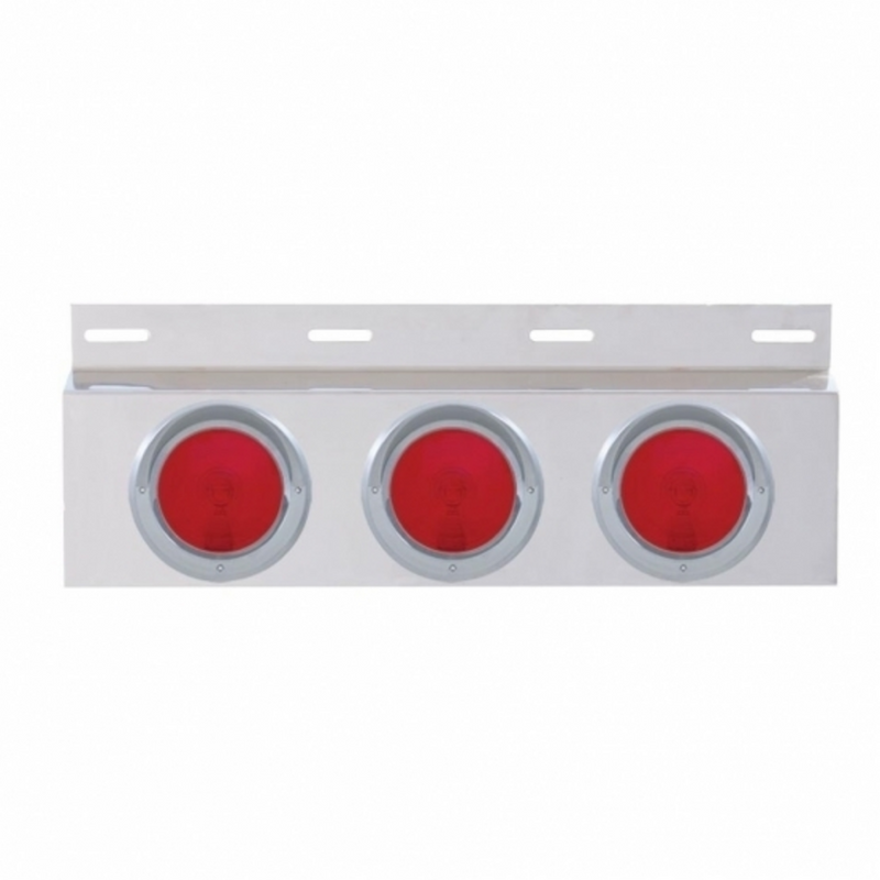 United Pacific Stainless Top Mud Flap Plate With Three 4" Lights & Visor Red Lens (Each) 10644