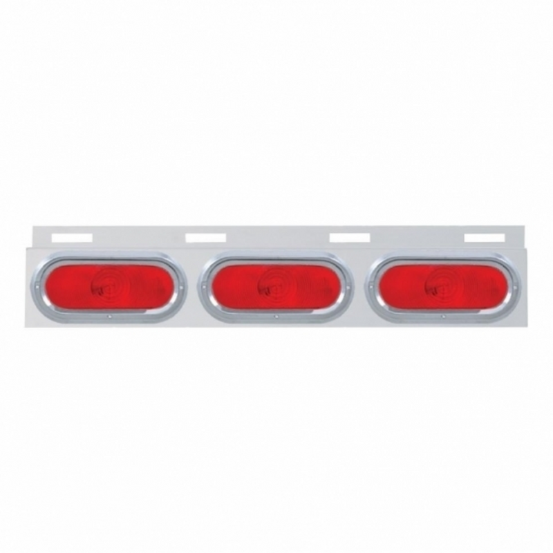 United Pacific Stainless Top Mud Flap Plate With 3 Oval Lights & Visor Red Lens (Each) 10658