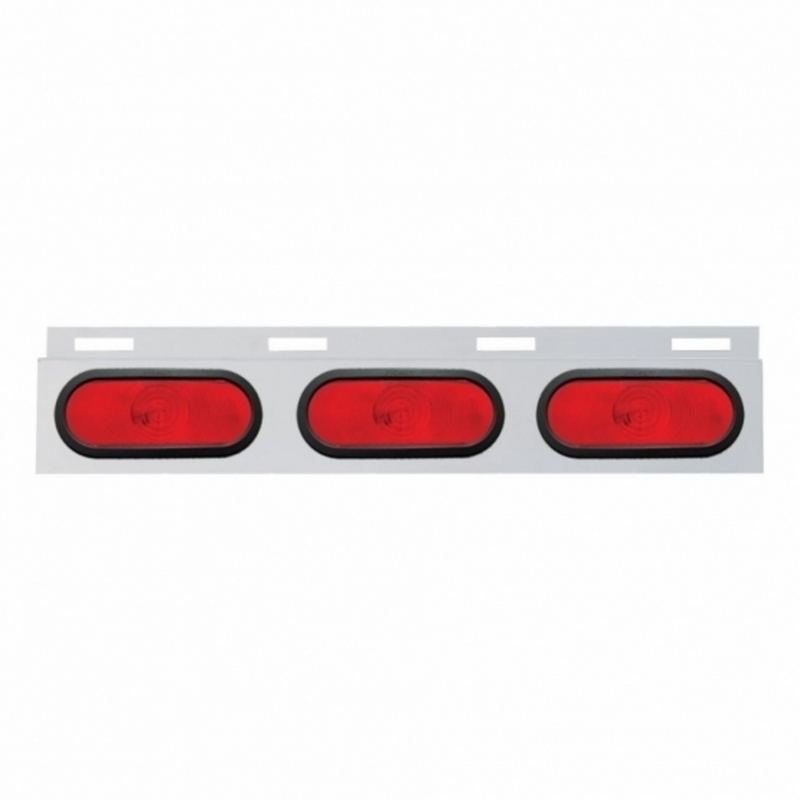 United Pacific Stainless Top Mud Flap Plate With 3 Oval Lights & Grommet Red Lens (Each) 10659
