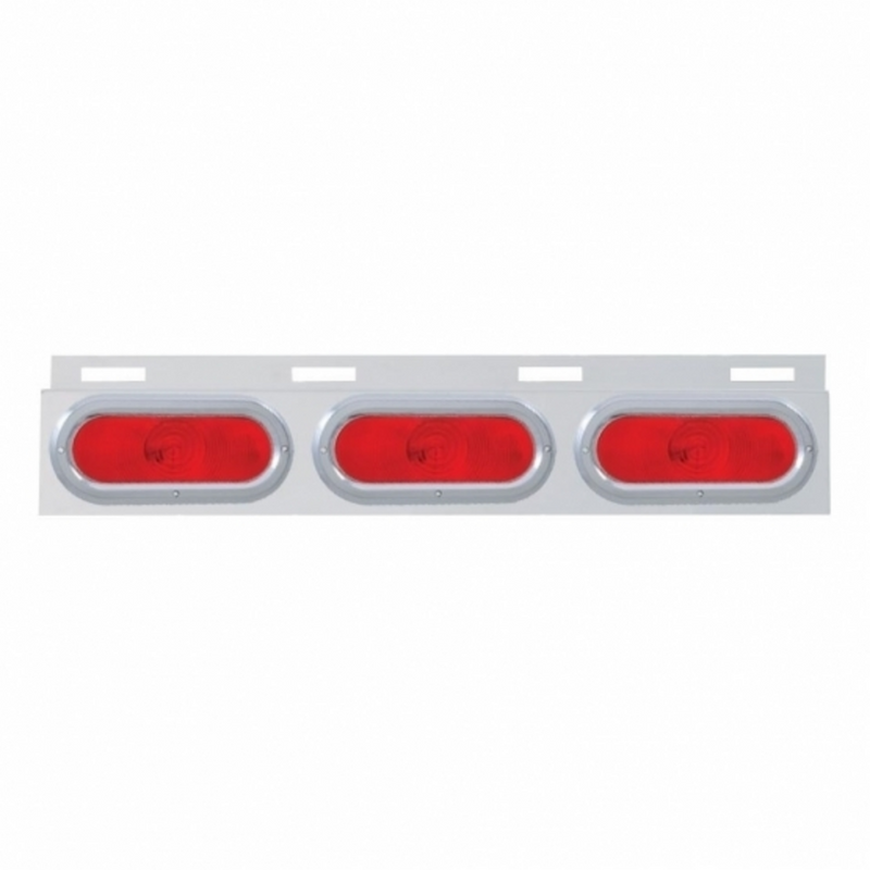 United Pacific Stainless Top Mud Flap Plate With 3 Oval Lights & Bezel Red Lens (Each) 10709