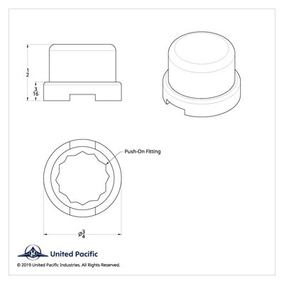 United Pacific 7/16" X 1/2" Chrome Plastic Flat Top Nut Covers - Push On (10 Pack)