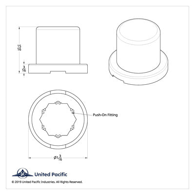 United Pacific 11/16" X 15/16" Chrome Plastic Flat Top Nut Covers - Push On (10 Pack)